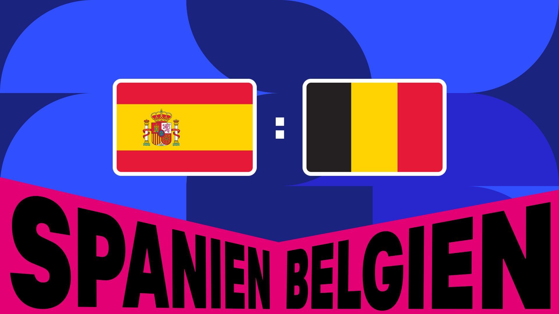 Werbegrafik mit den Flaggen von Spanien und Belgien.